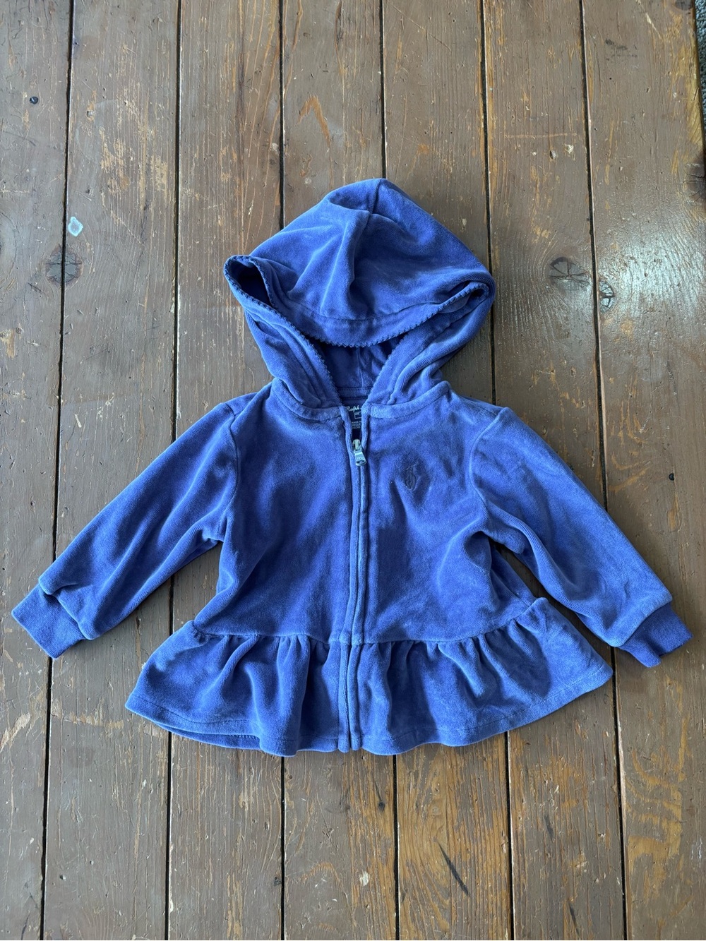 Ralph Lauren Girls' Hooded Velour Peplum Zip Jacket